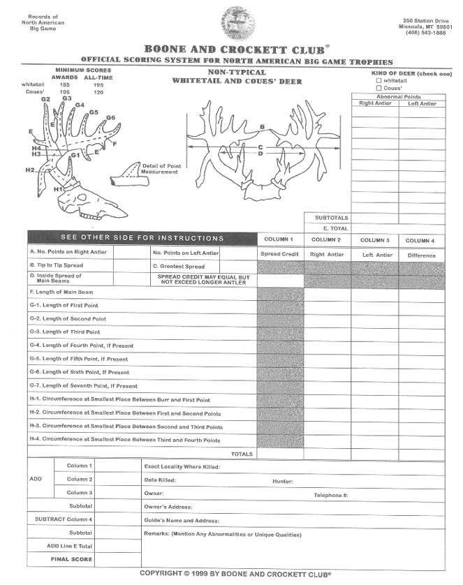 Printable Boone And Crockett Score Sheet